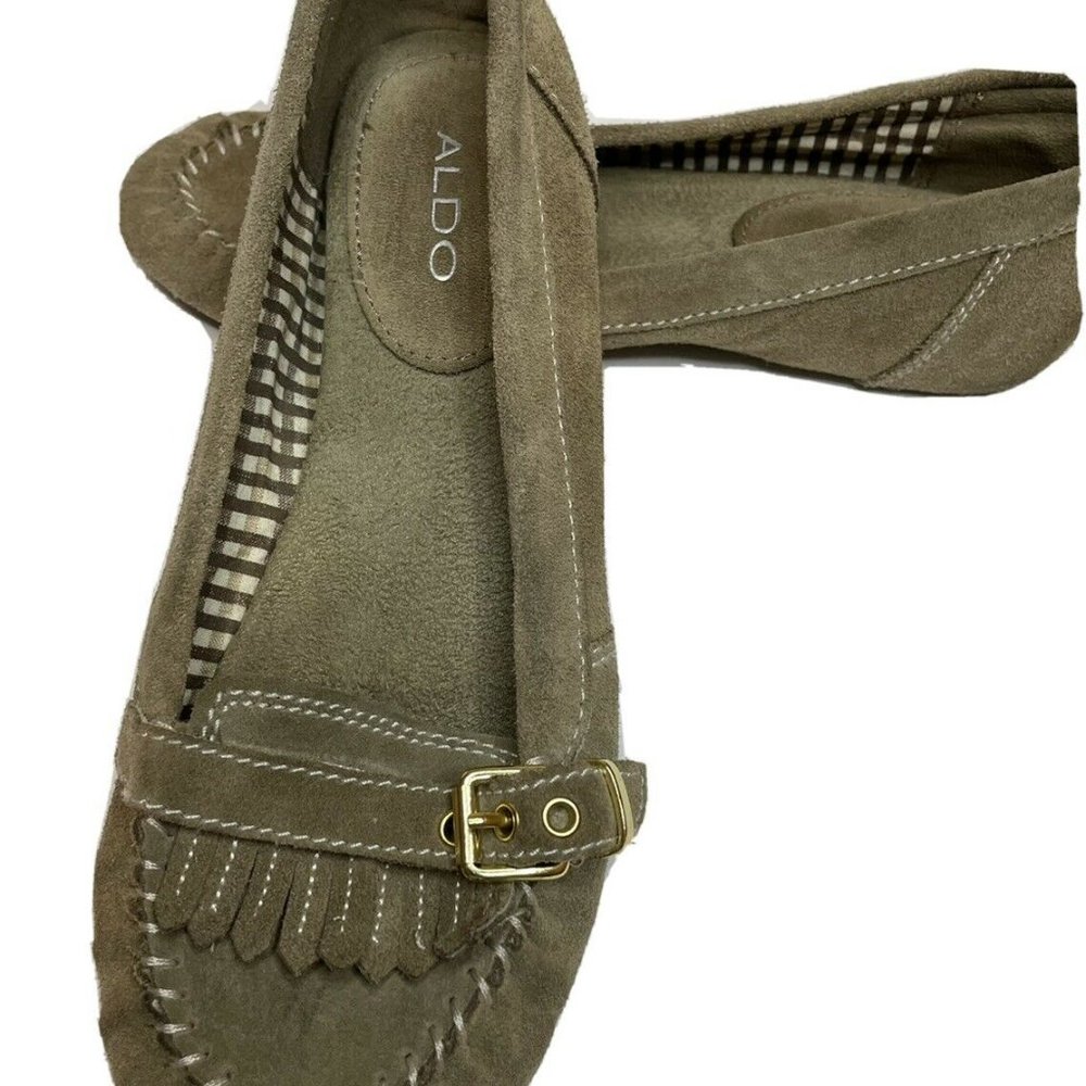 Aldo Tan Sand Color Suede Moccasin Flats Size 7.5